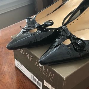 Anne Klein, Sling Back, Black Patton Shoe, 8.5 M
